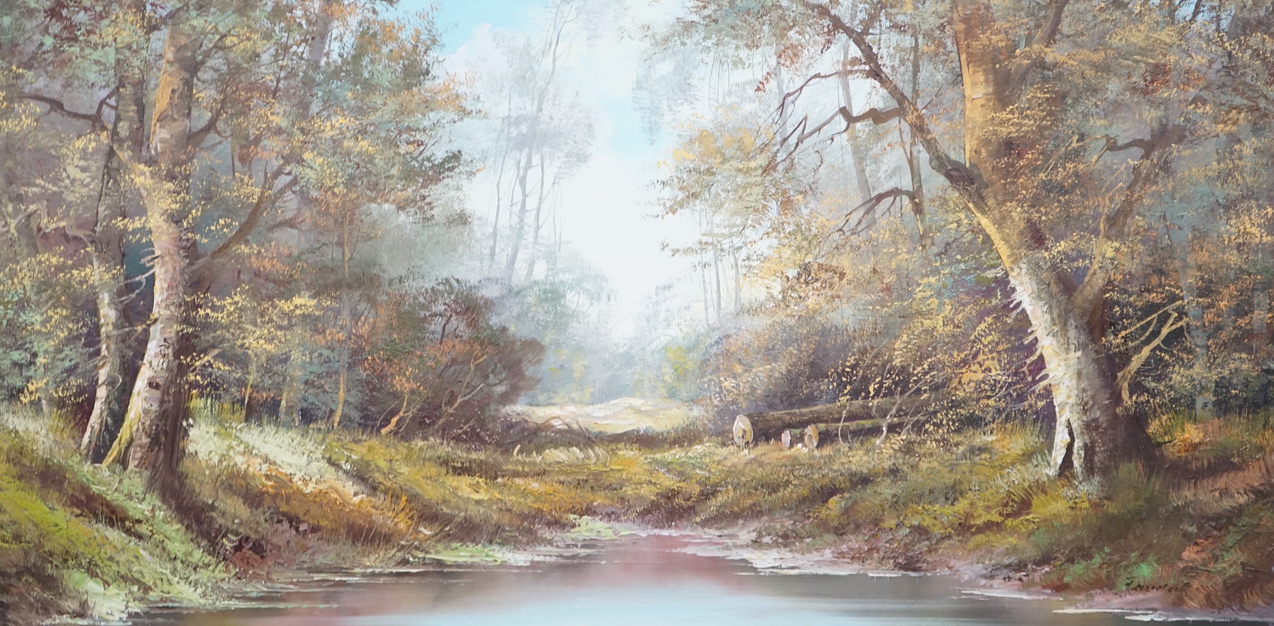 Fanderl, oil on canvas, The Hidden Pool, E Stacy marks inscribed gallery label verso, with original paperwork, 49 x 100cm
